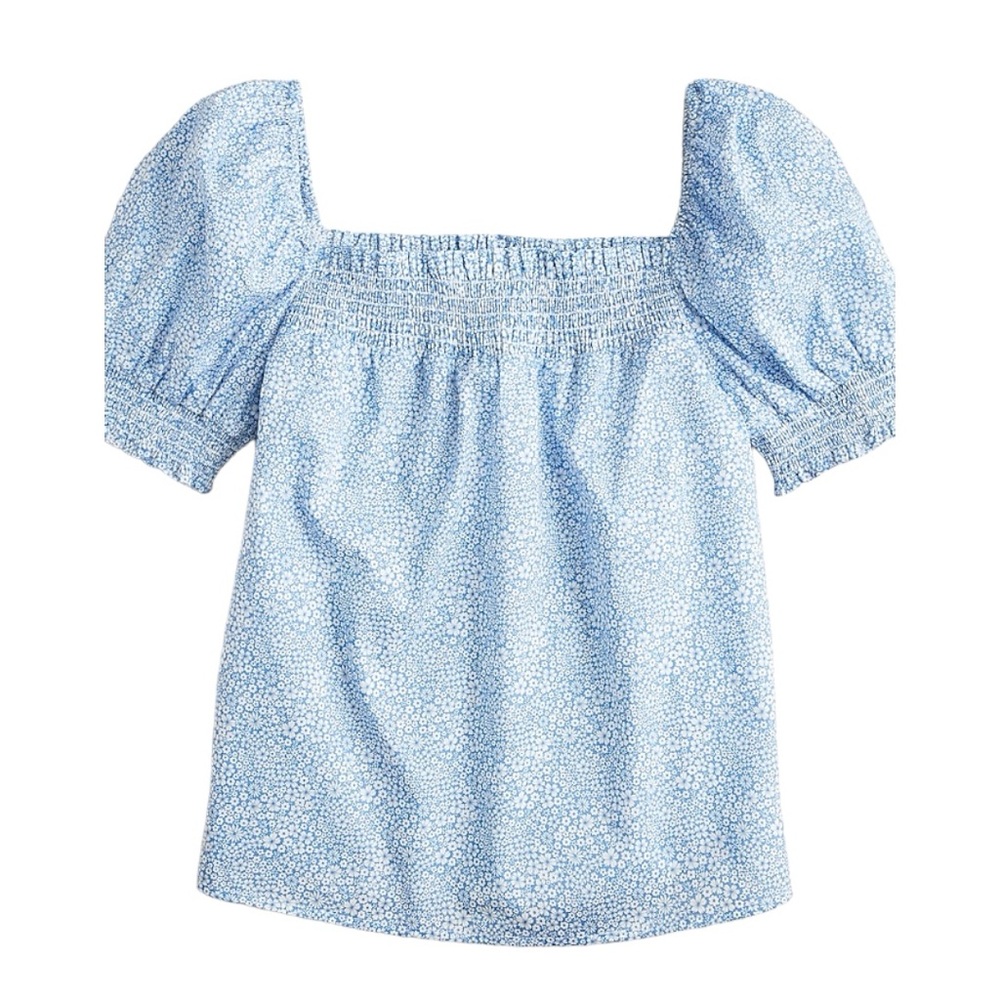J. Crew Light Blue Floral Puff Sleeve Blouse